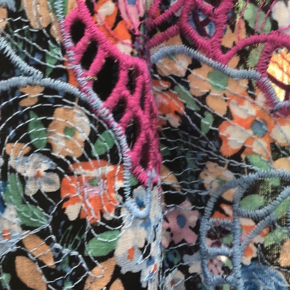 Anthropologie Black Blue Floral Embroidery Off The Shoulders Lined Maxi Dress - Picture 11 of 16